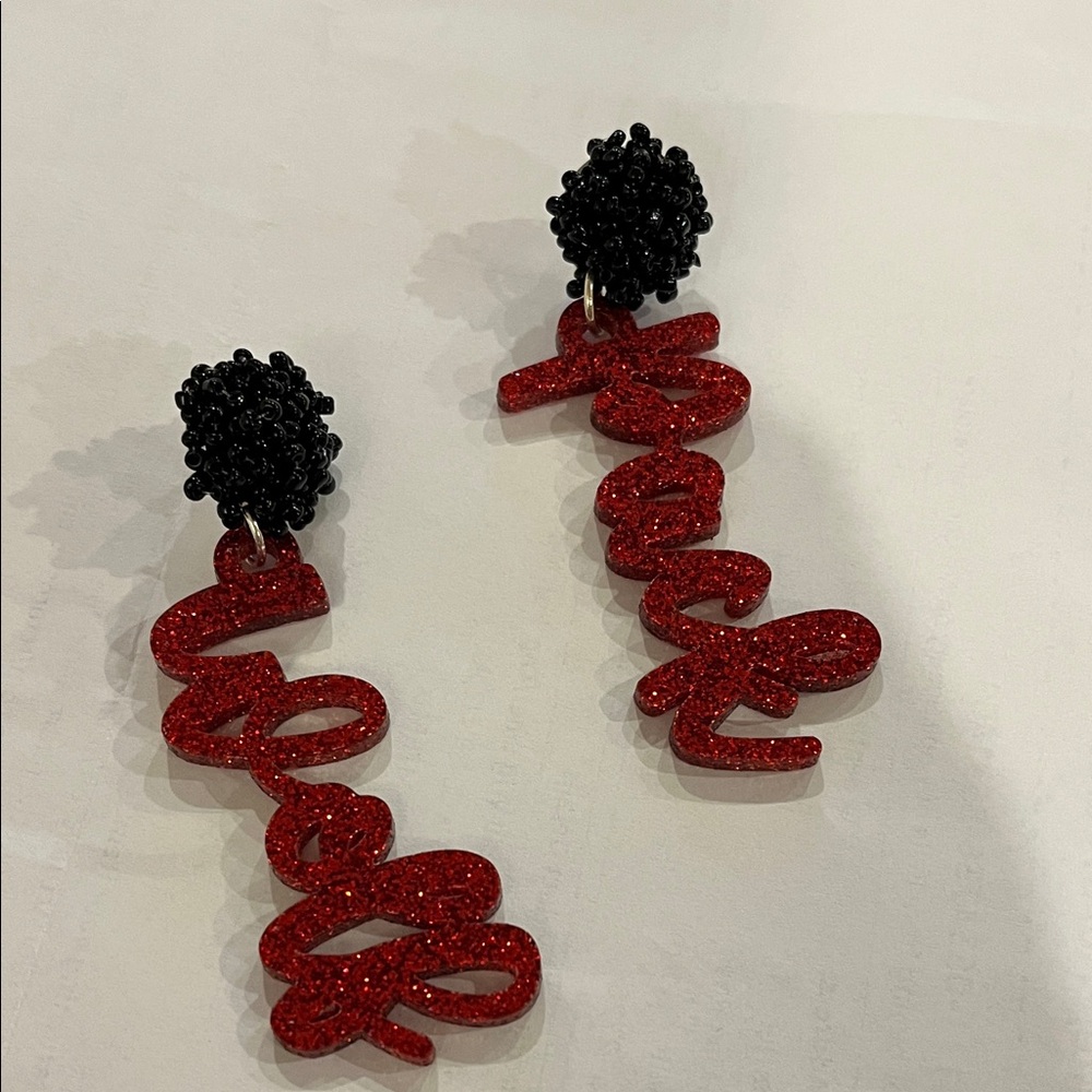 Red and Black Wolf Pack Pom-Pom Earrings